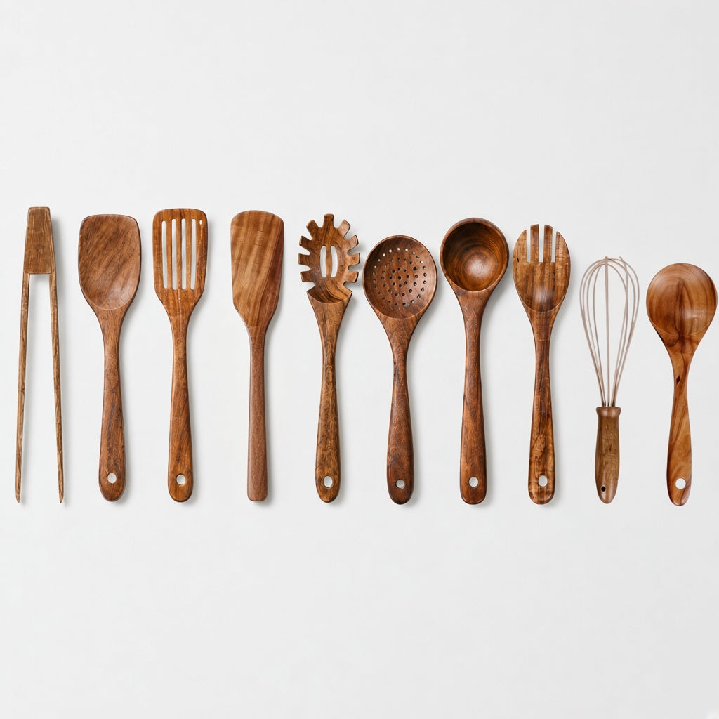 Set d'Ustensiles en Acacia - Élégance Naturelle pour Votre Cuisine