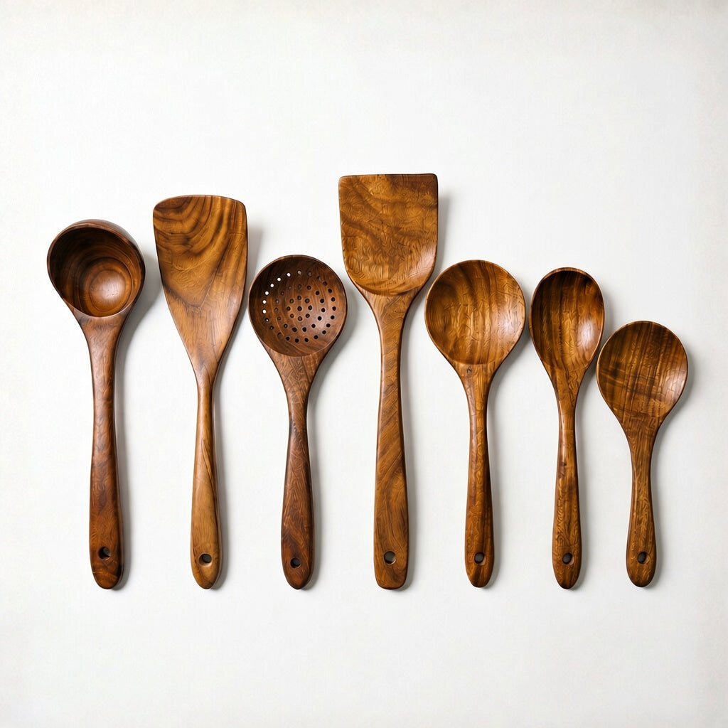 Set d'Ustensiles en Acacia - Élégance Naturelle pour Votre Cuisine